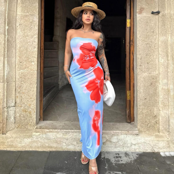 Slim Slit Tube Long Dress Summer Sexy Pint Party Beach Dresses Women's Clothing - Image 6